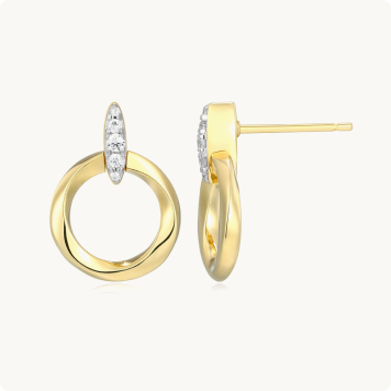Lab Grown Diamond Knife Edge Circle Link Earrings in Gold Plated Sterling Silver