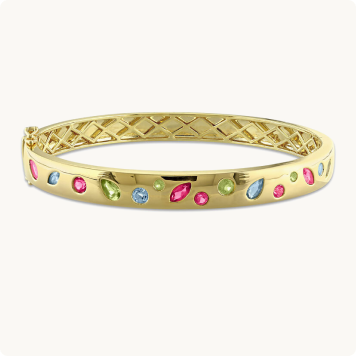 Peridot, Pink Topaz & Swiss Blue Topaz Bangle Bracelet in Gold Plated