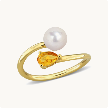Citrine & Freshwater Cultured Pearl Ring in Gold Plated
