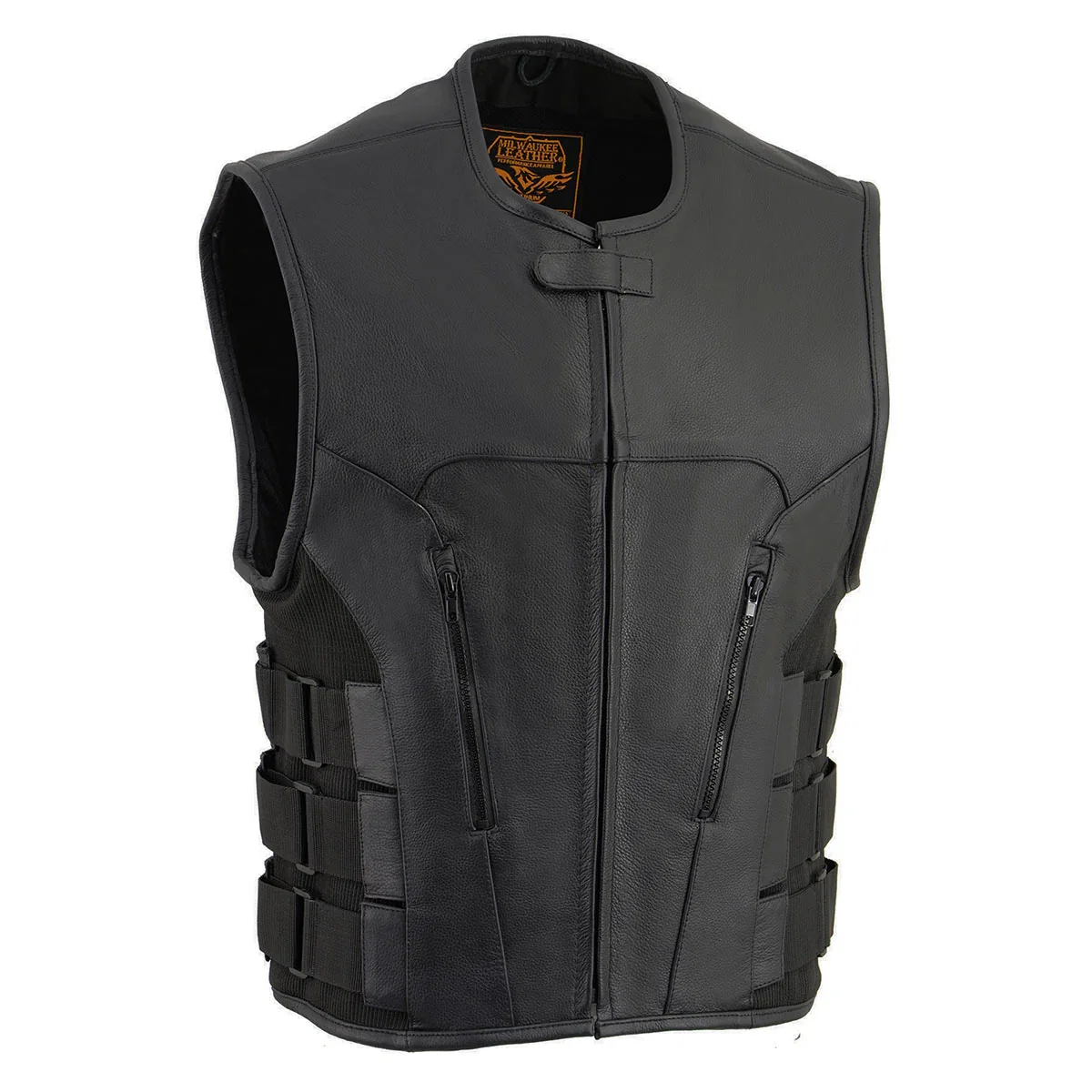 Image of Milwaukee Leather MLM3500 Men's Swat Style Rider Leather Vest w/ Single Panel Back for Club Patches