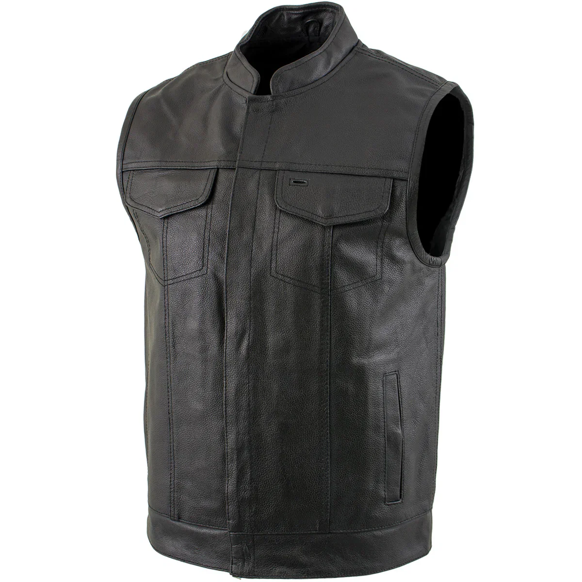 Image of USA Leather 1205 Men's Black 'Combat Style' Motorcycle Biker Leather Vest