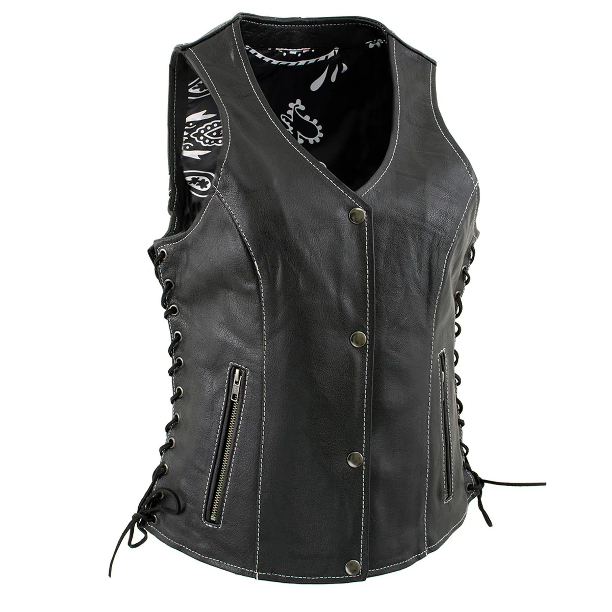 Image of Milwaukee Leather LKL4711 Women's Black Premium Leather Motorcycle Vest with Side Lace Adjustment
