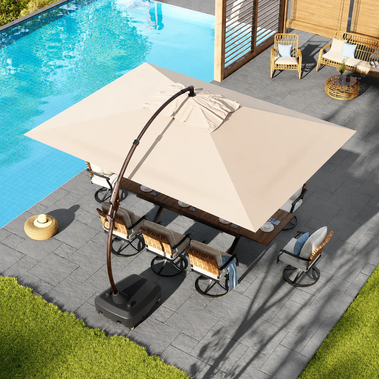 GRAND PATIO 10x13 FT Rectangular Cantilever Patio Umbrella with Base & Umbrella Cover