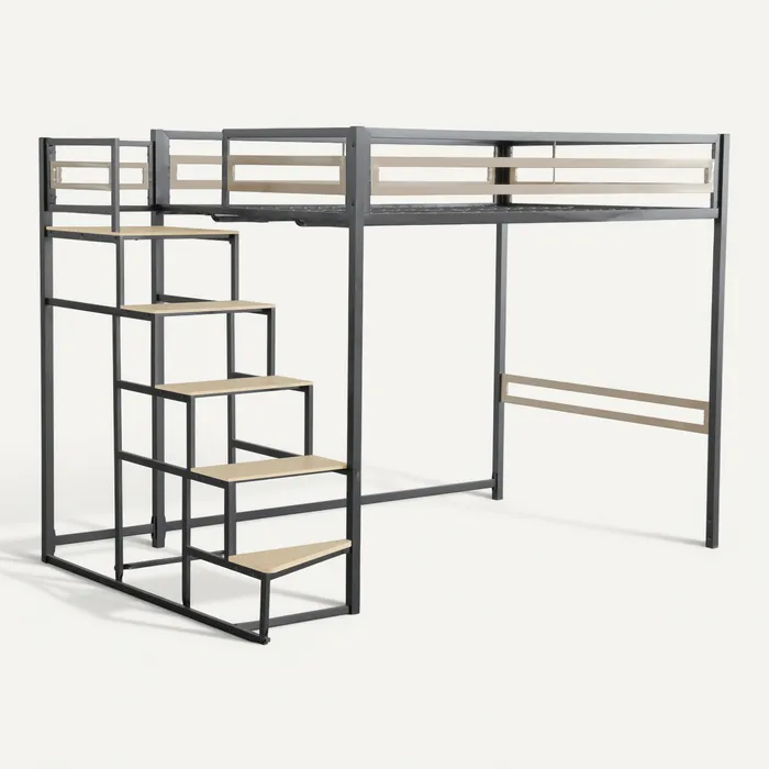 Lit mezzanine 140x200 cm MARLEY imitation chêne - noir