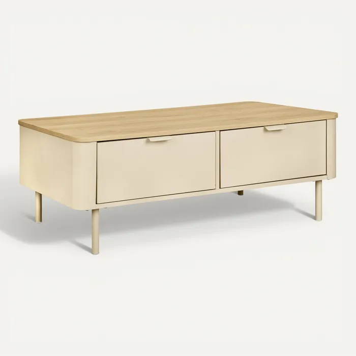 Table basse L.100 cm DANIELLE imitation chêne et beige