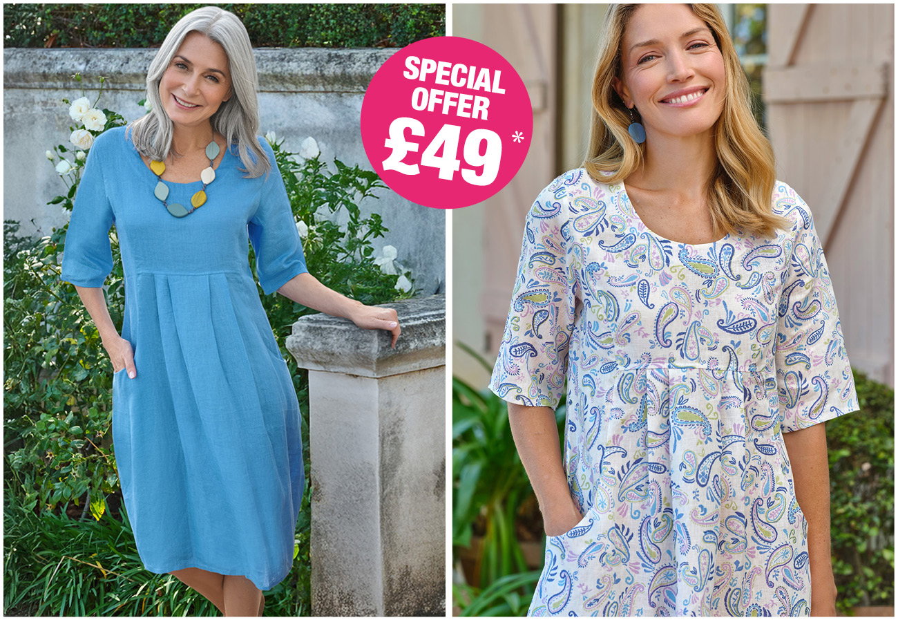 Womens Linen Pocket Tunic Dress