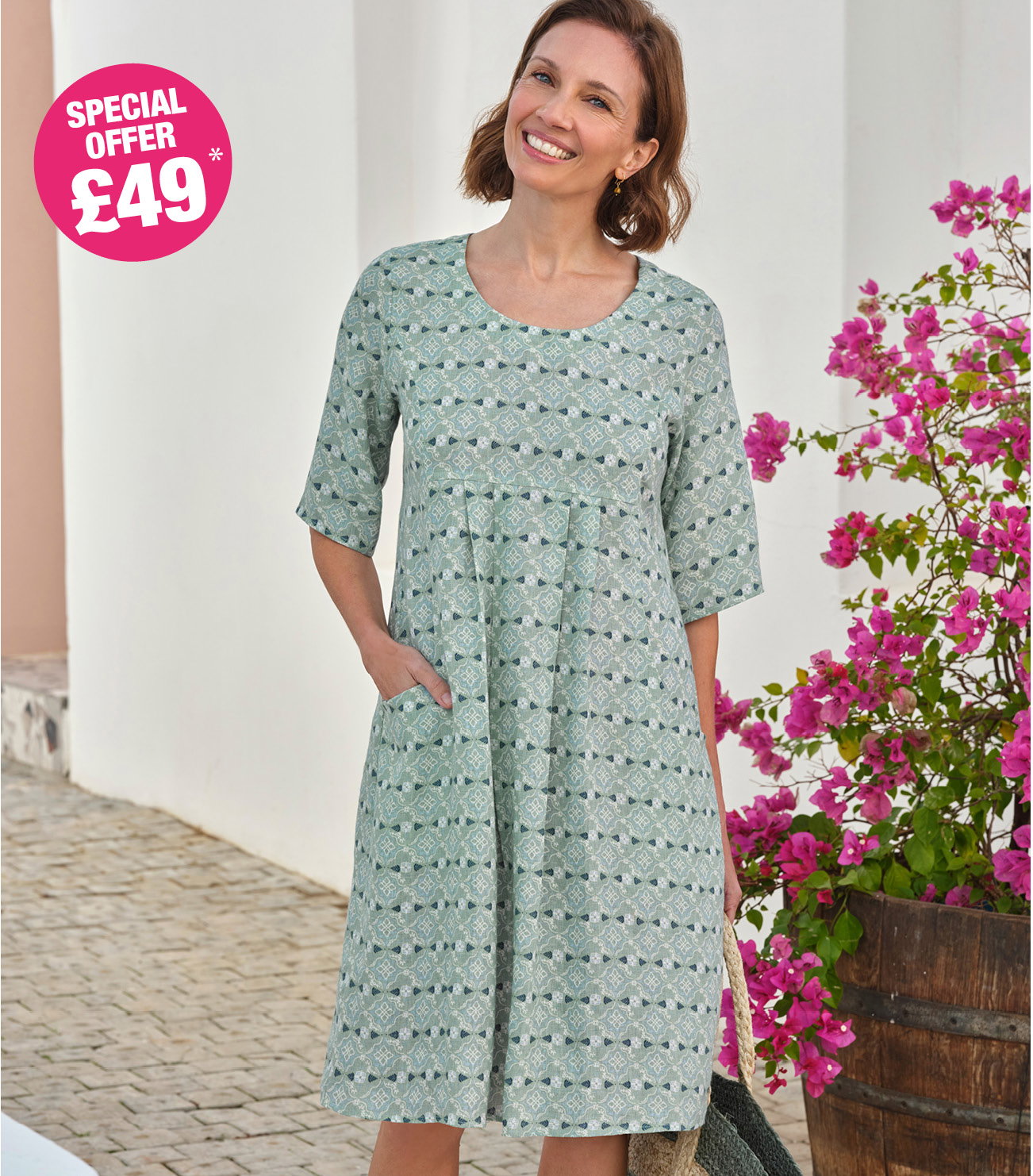 Womens Linen Pocket Tunic Dress