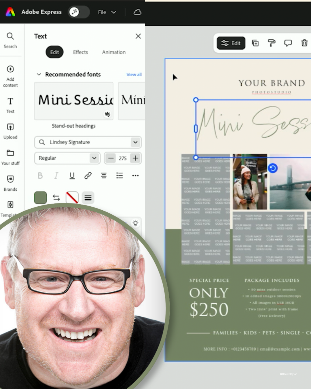 A video timeline with clips, transitions, and music in Adobe Express