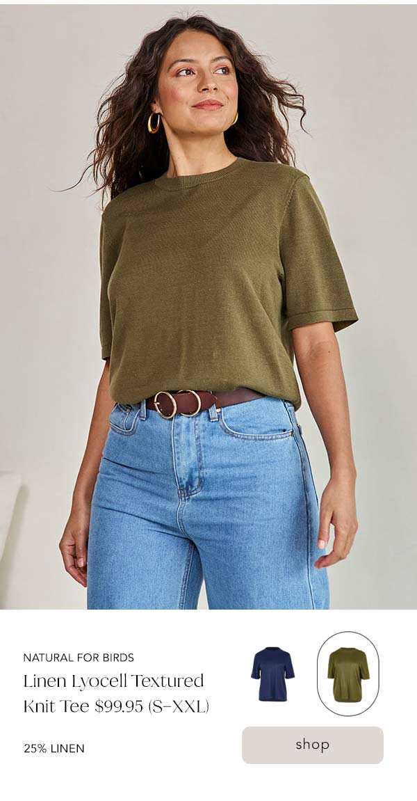 linen lyocell textured knit tee green