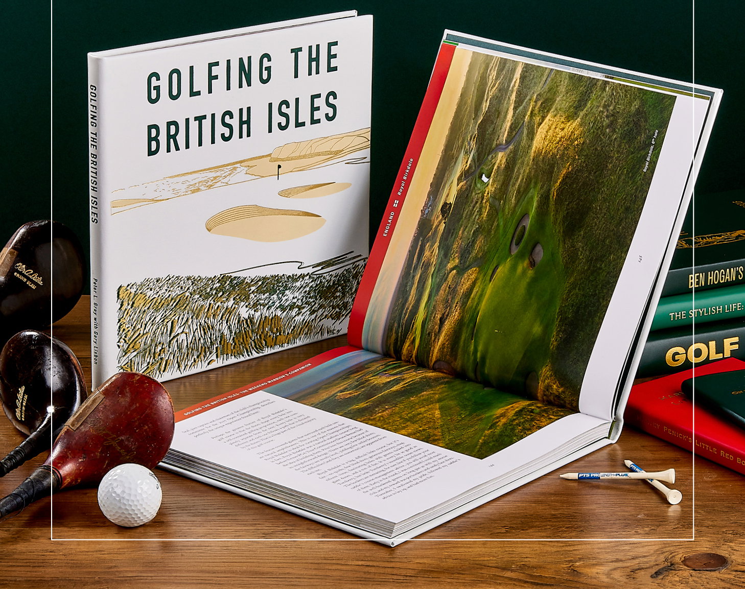 A leather-bound edition of Golfing the British Isles.