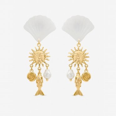 Mood Gold Plated Statement Shell Drop Earrings