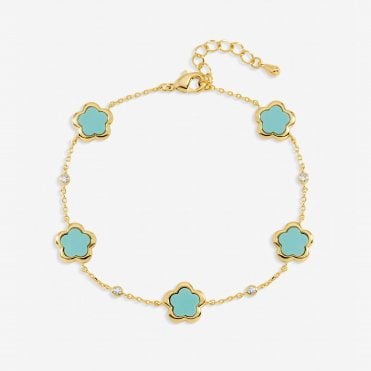 Inicio Gold Plated and Turquoise Flower Station Bracelet - Gift Pouch