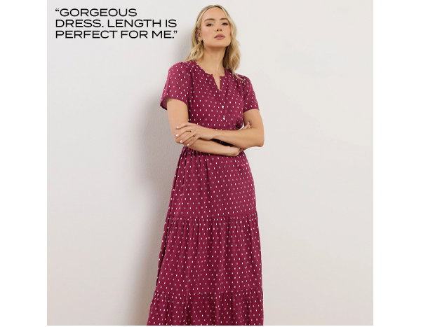 LTS Tall Wine Red Dobby Spot Tiered Maxi Dress