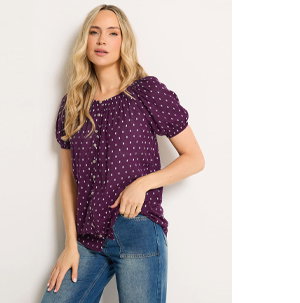 LTS Tall Purple Polka Dot Cotton Dobby Top