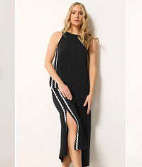 LTS Tall Black Swirl Trim Cotton Sleeveless Midi Dress