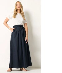 LTS Tall Navy Blue Pull On Cotton Maxi Skirt