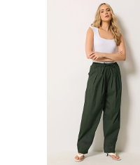 LTS Tall Dark Green Cotton Barrel Leg Trousers