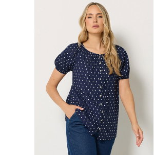 LTS Tall Navy Blue Polka Dot Cotton Dobby Top