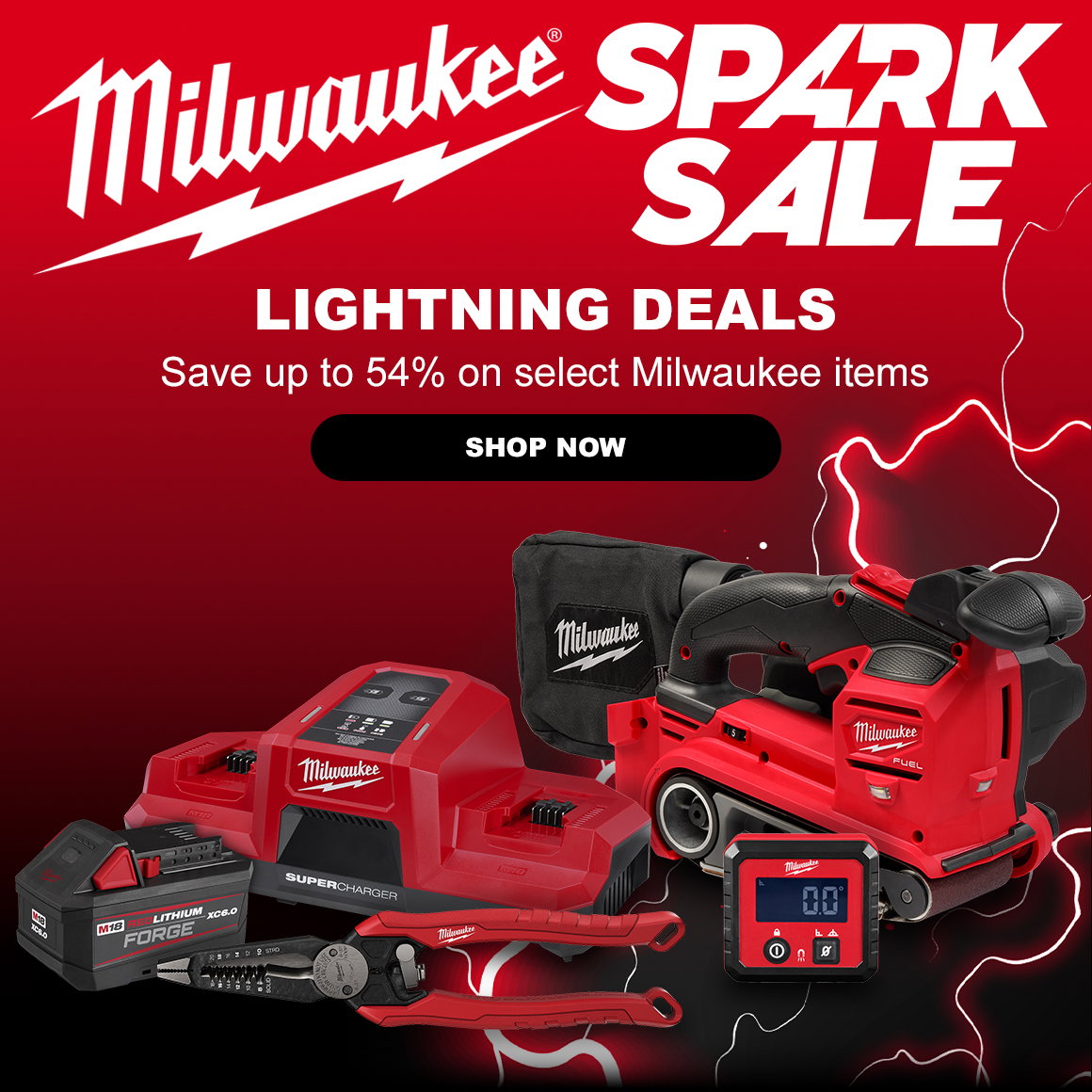 Milwaukee SPARK SALE | LIGHTNING DEALS | Save up to 54% on select Milwaukee items | SHOP NOW