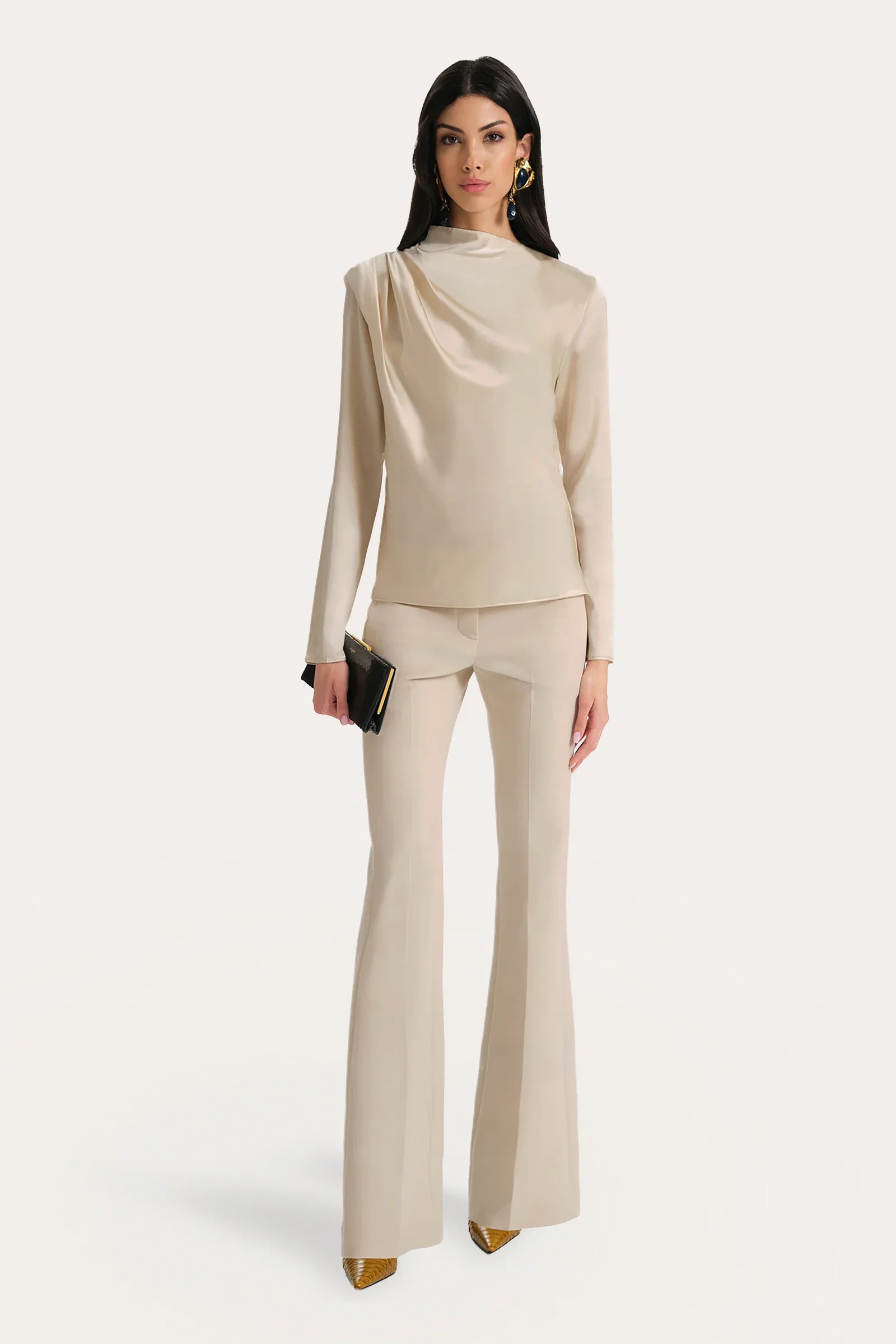 Image of Leah Silk Charmeuse Ruched Long Sleeve Shirt