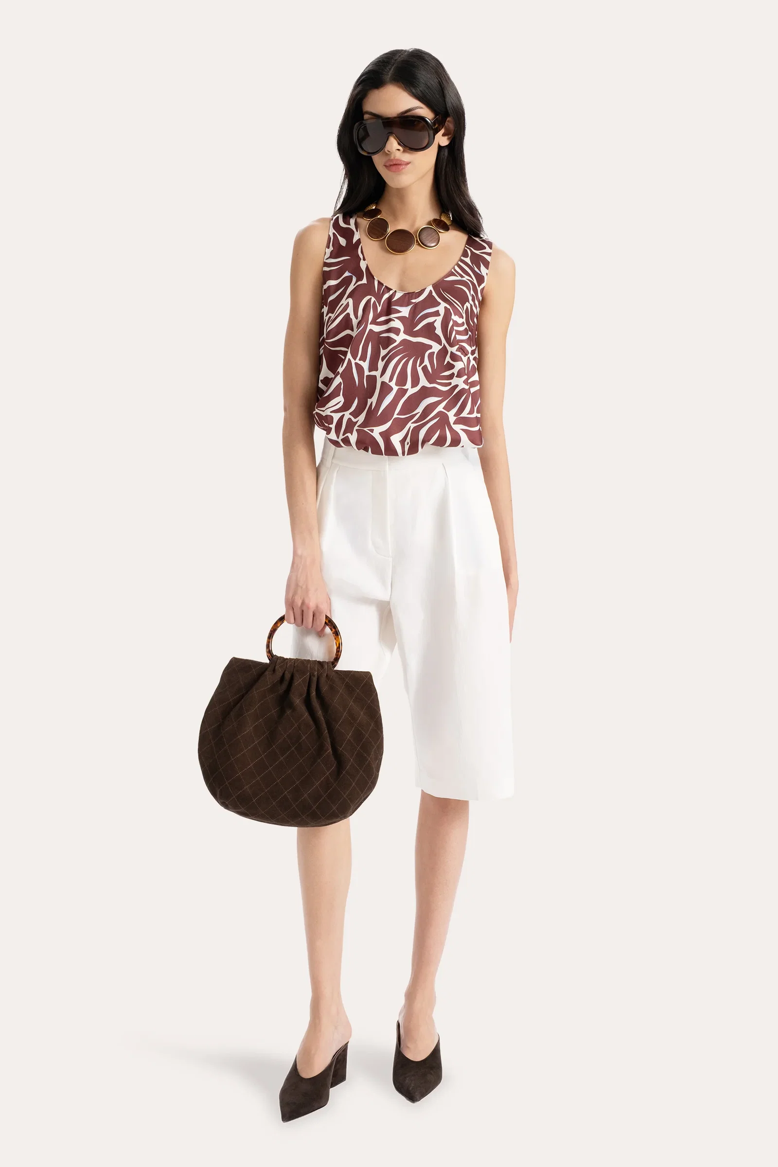 Image of Naya Silk Charmeuse Coral Print Top