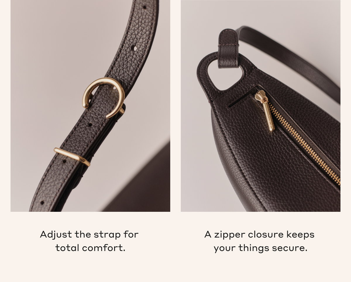 Adjust the strap for total comfort. A zipper closure keeps your things secure.