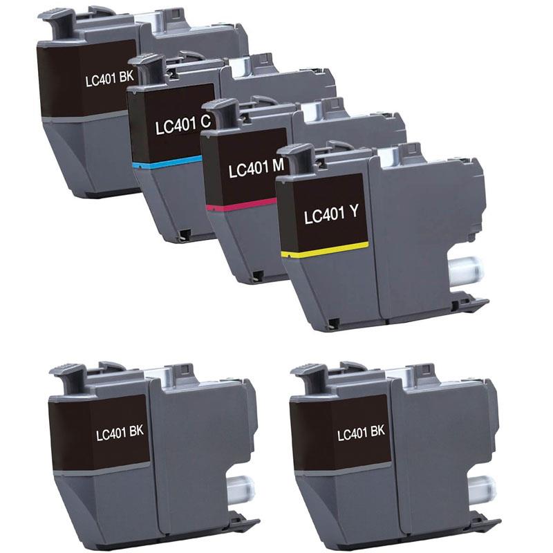 Image of Compatible Multipack Brother LC401BK/C/M/Y Full Set + 2 EXTRA Black Ink Cartridges