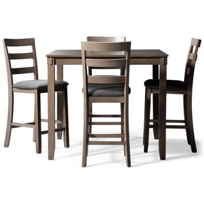 Bridson 5 Piece Counter Height Dining Set - Classic Design - Rich Grey Finish - 36"" Smooth Top Square Table - Four Upholstered Stools