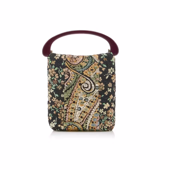 Crisp Floral Jacquard Top Handle Bag
