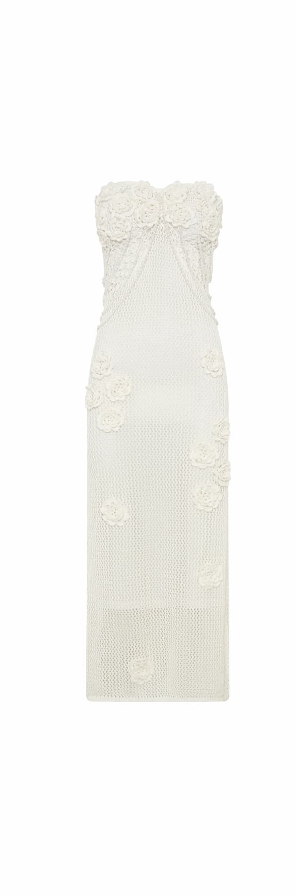 Samantha Crochet Midi Dress With Flowers - Ivory