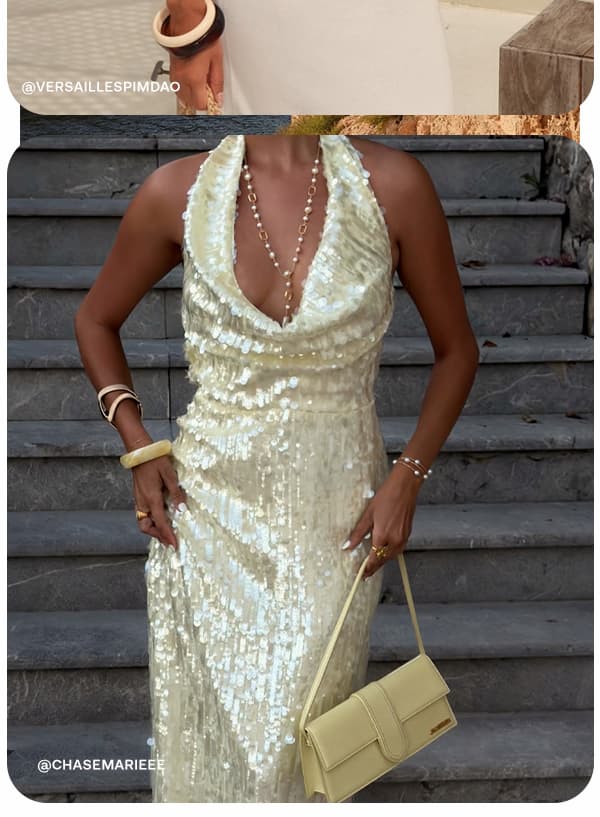 Gertrud Sequin Halter Maxi Dress - Lemon