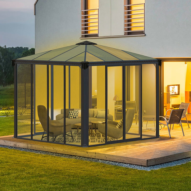 Image of 10'x10' Palram Canopia Ledro 3000 Enclosed Grey Gazebo