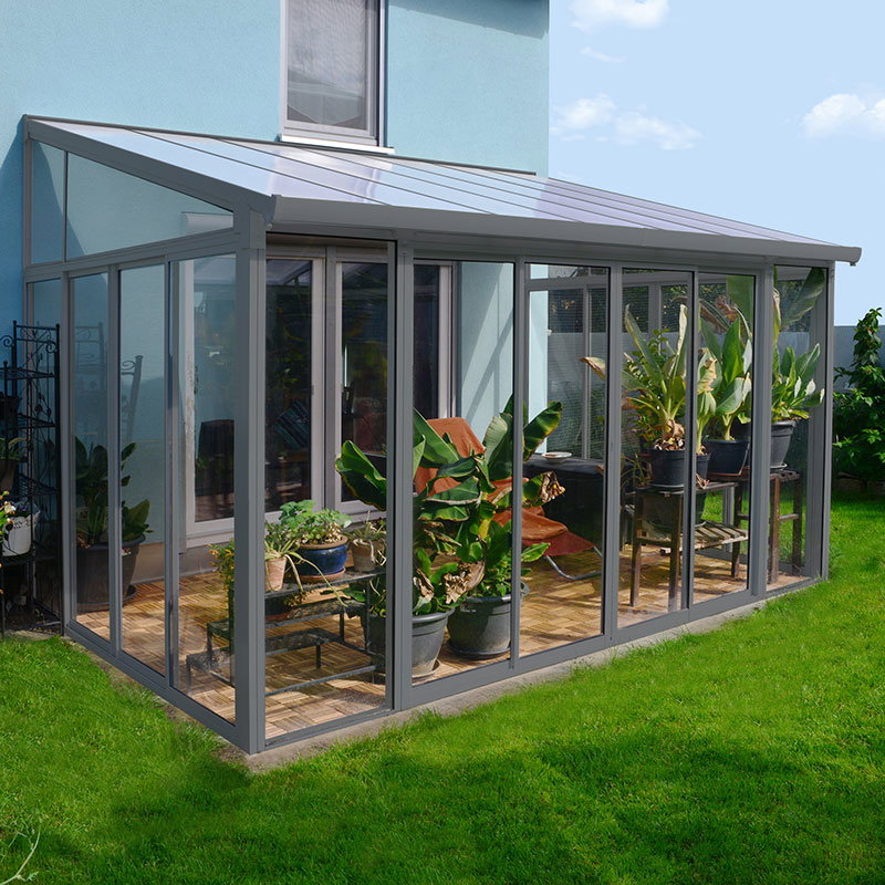 Image of 10'x14' (3x4.25m) Palram Canopia SanRemo Grey Lean-To Conservatory