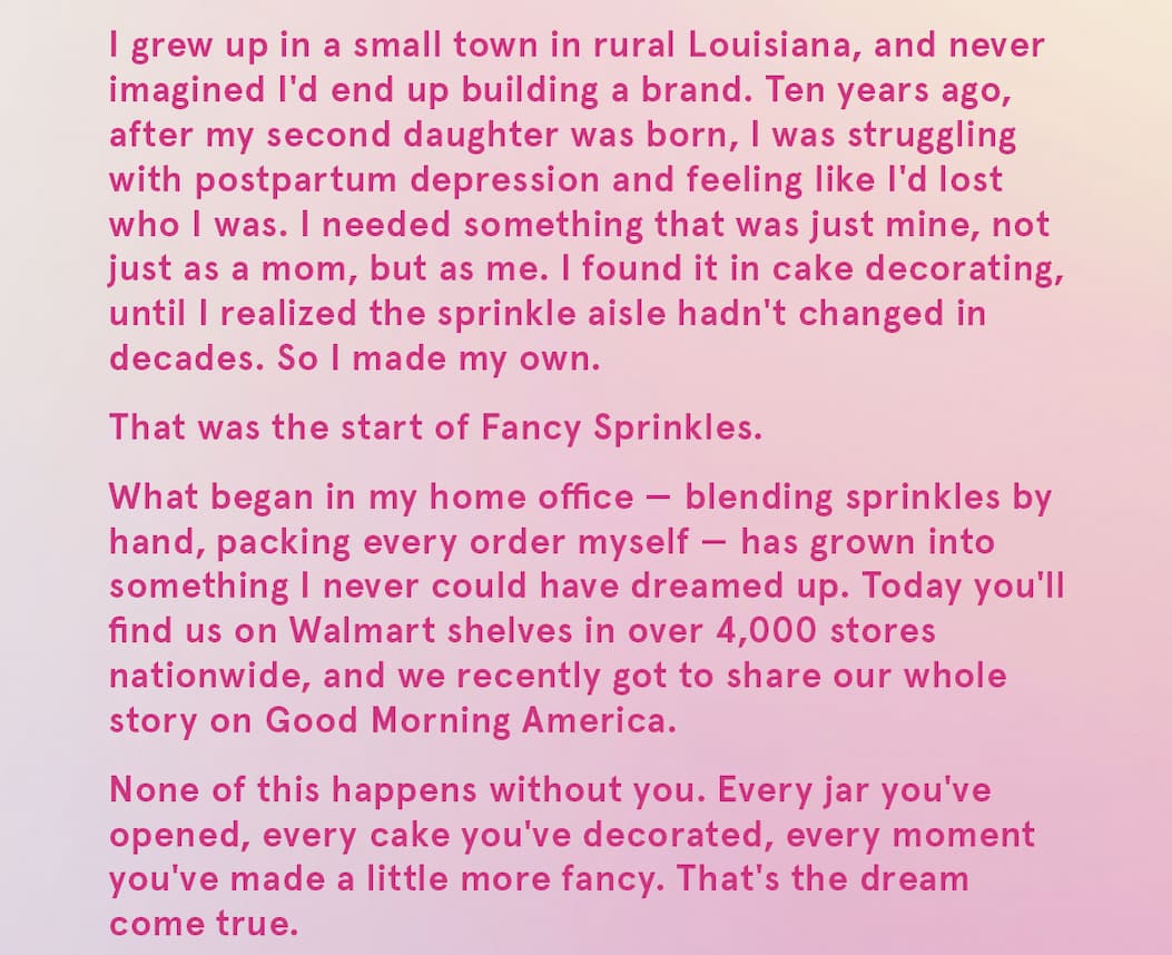 A letter from Lisa Stelly, founder of Fancy Sprinkles
