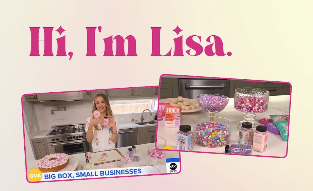 Photos of Lisa and Fancy Sprinkles in a Good Morning America segment, text that says "Hi I'm Lisa"