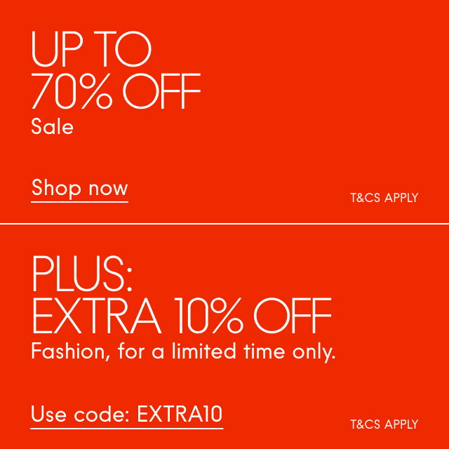 Up to 70% off sale, plus extra 10% off with code: EXTRA10 Shop now