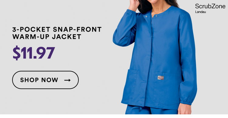 Landau ScrubZone | 3-Pocket Snap-Front Warm-Up Jacket | $17.99 | Shop Now
