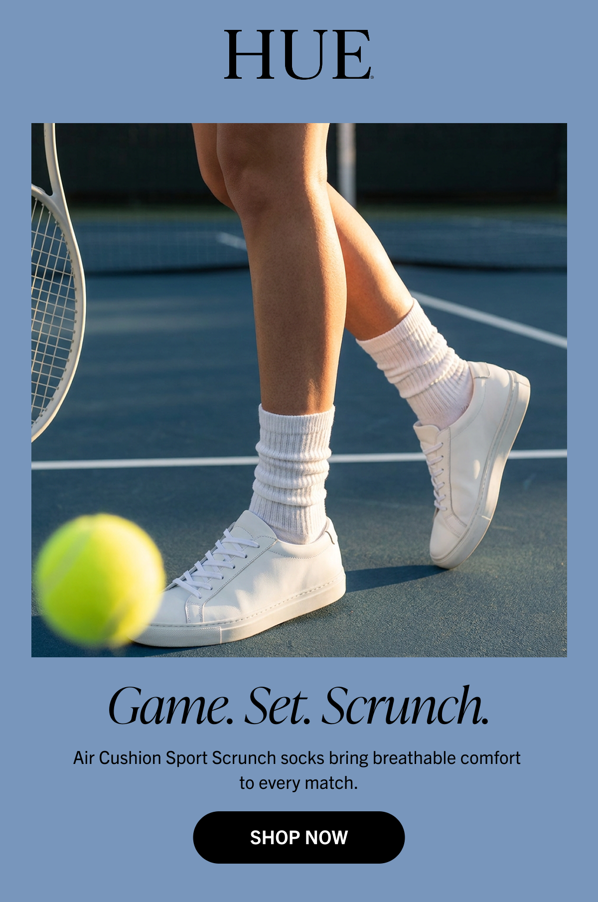 Game. Set. Scrunch. Air Cushion Sport Scrunch socks bring breathable comfort to every match. Shop Now.