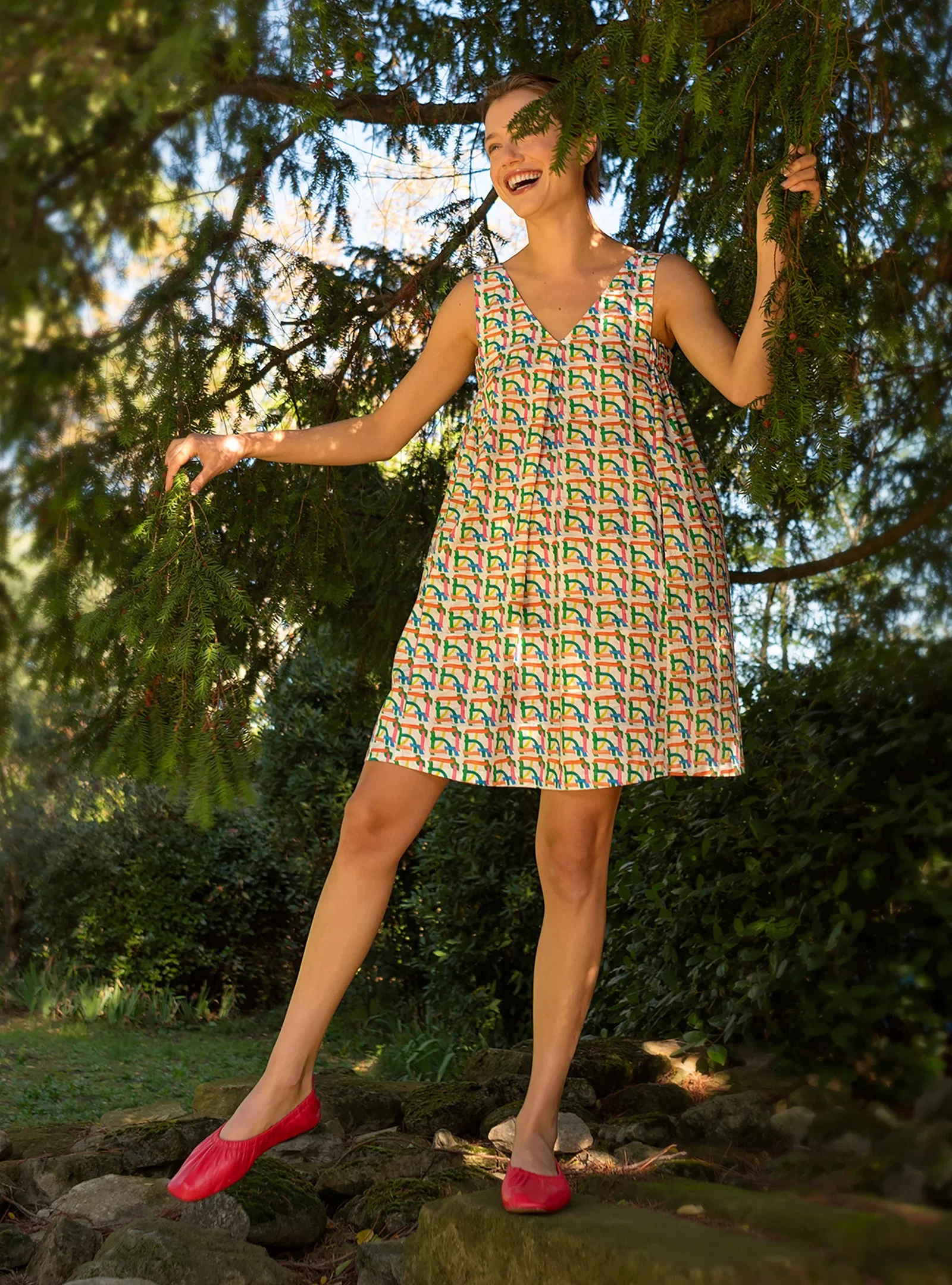 Image of Robe droite imprimée en coton