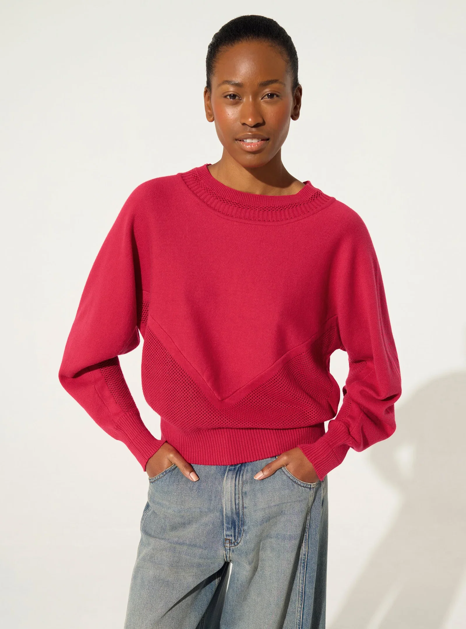 Image of Pull en coton et cachemire rose