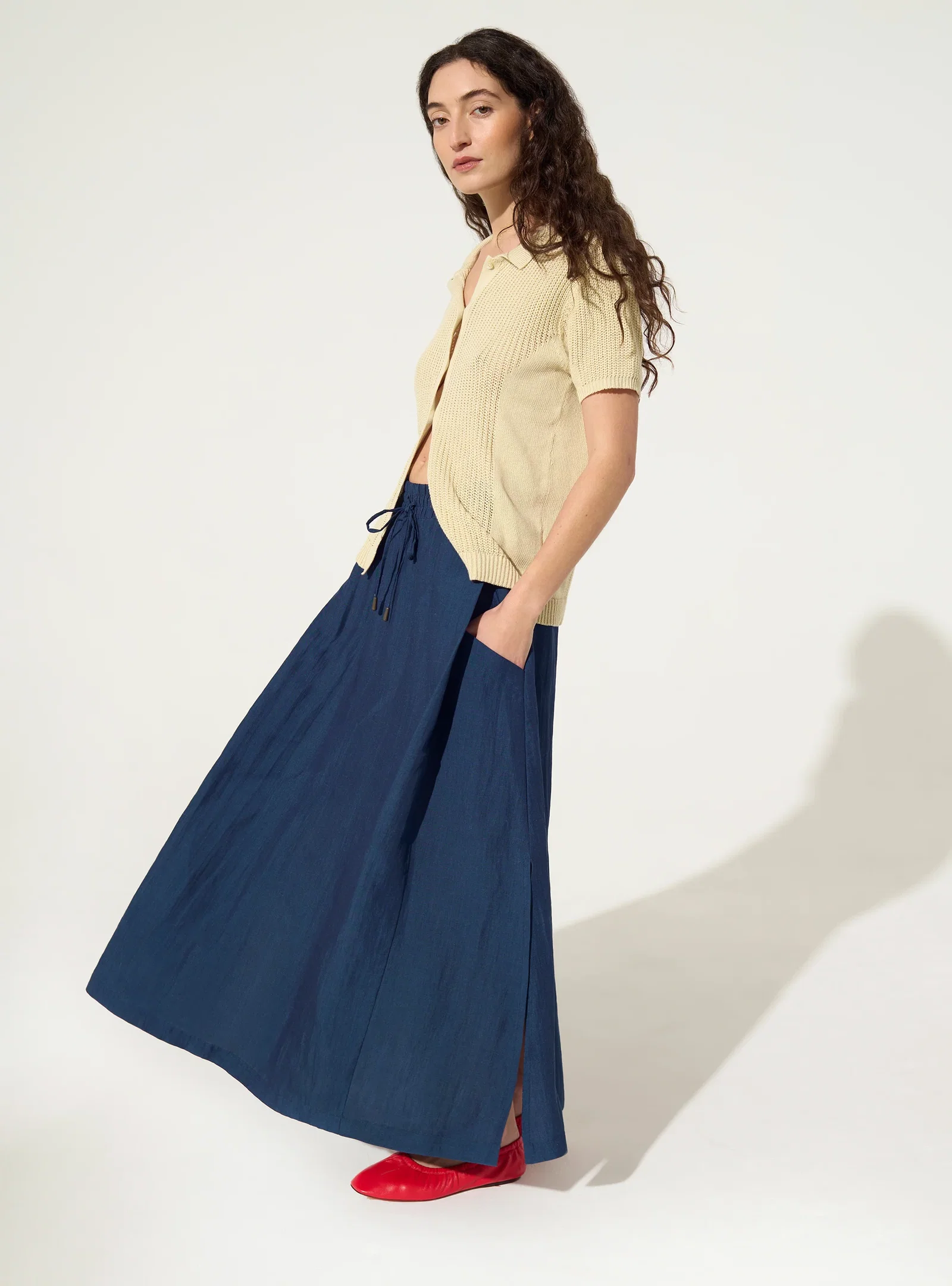 Image of Jupe en lin bleu