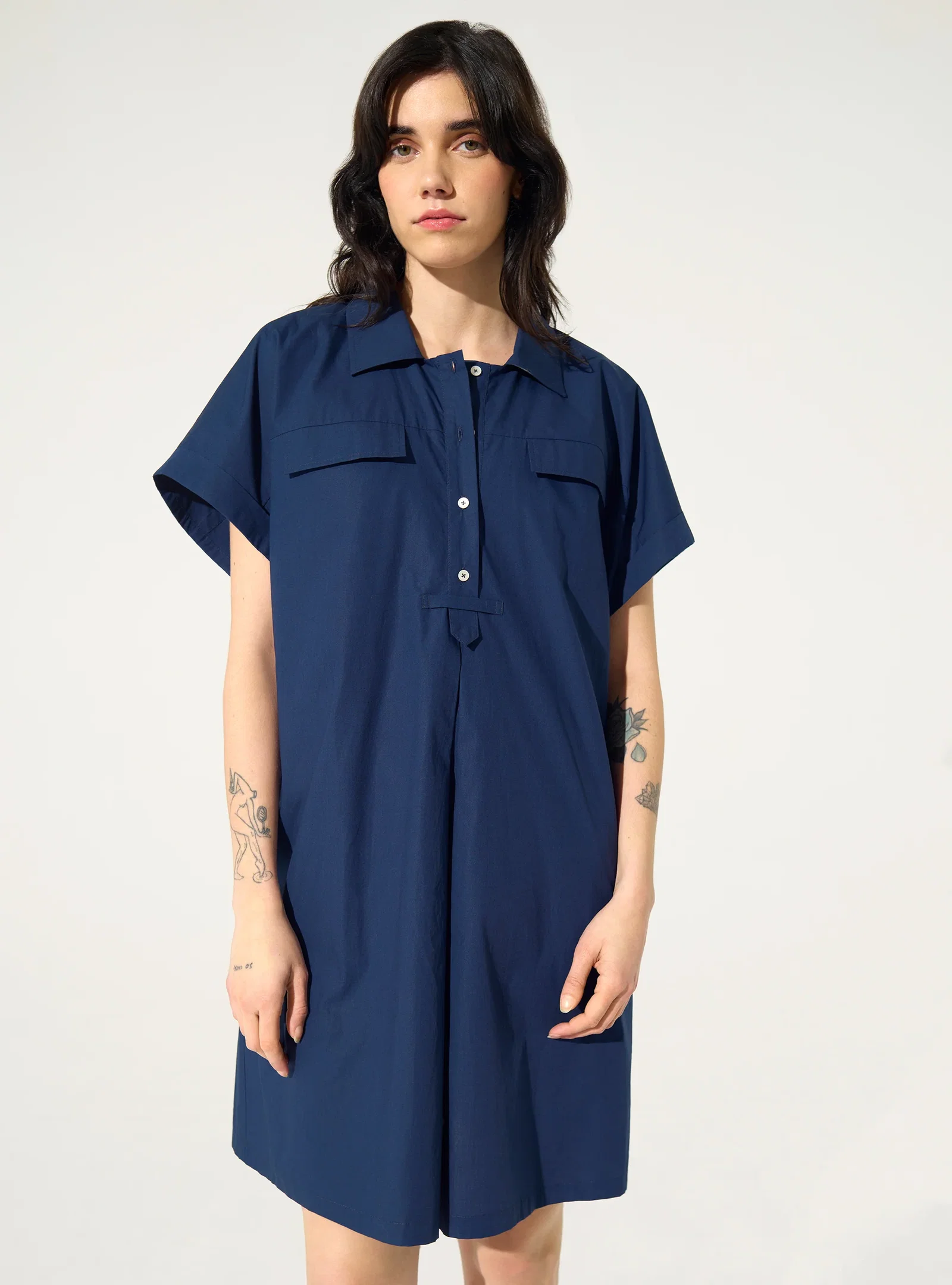 Image of Robe oversize en coton biologique bleu