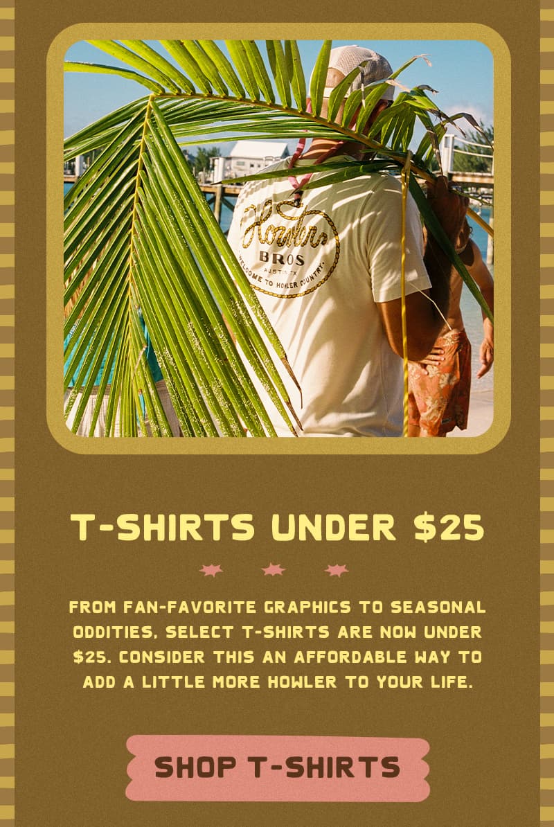 From fan-favorite graphics to seasonal oddities, select t-shirts are now under $25. Consider this an affordable way to add a little more Howler to your life.
