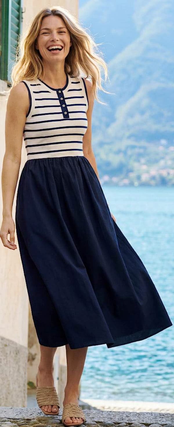 Stripe Mixed Media Dress
