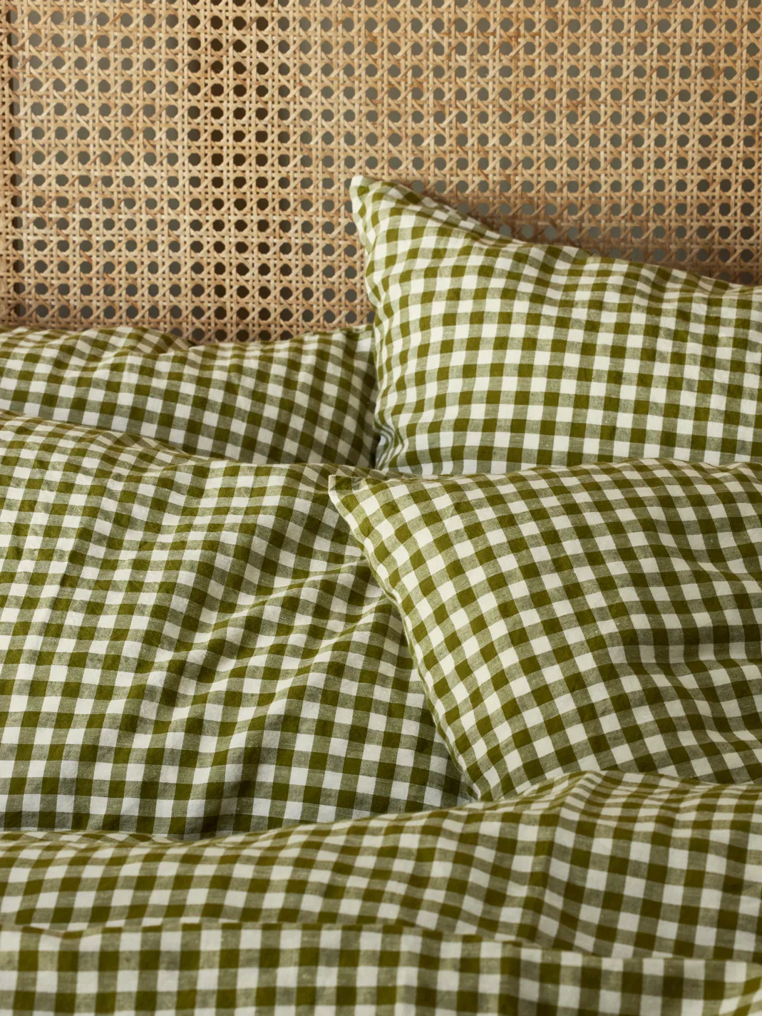 Image of Botanical Green Gingham Linen Blend Pillowcase (Pair)