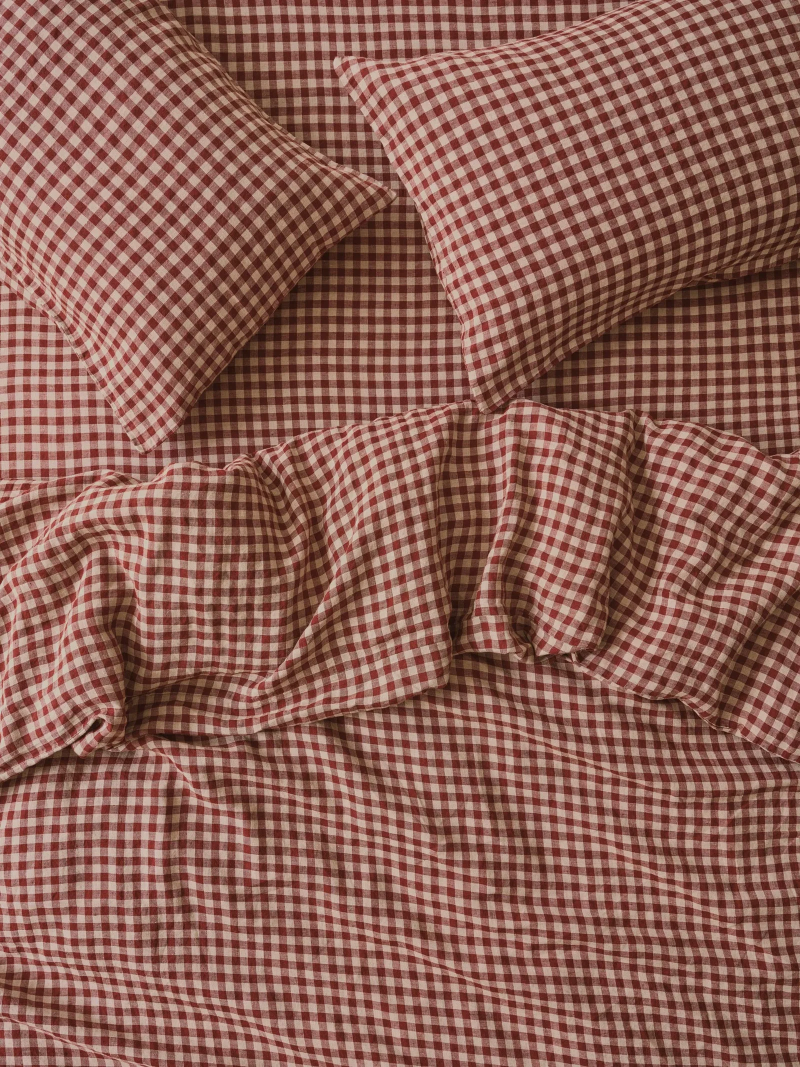 Image of Rhubarb Gingham Linen Blend Duvet Cover