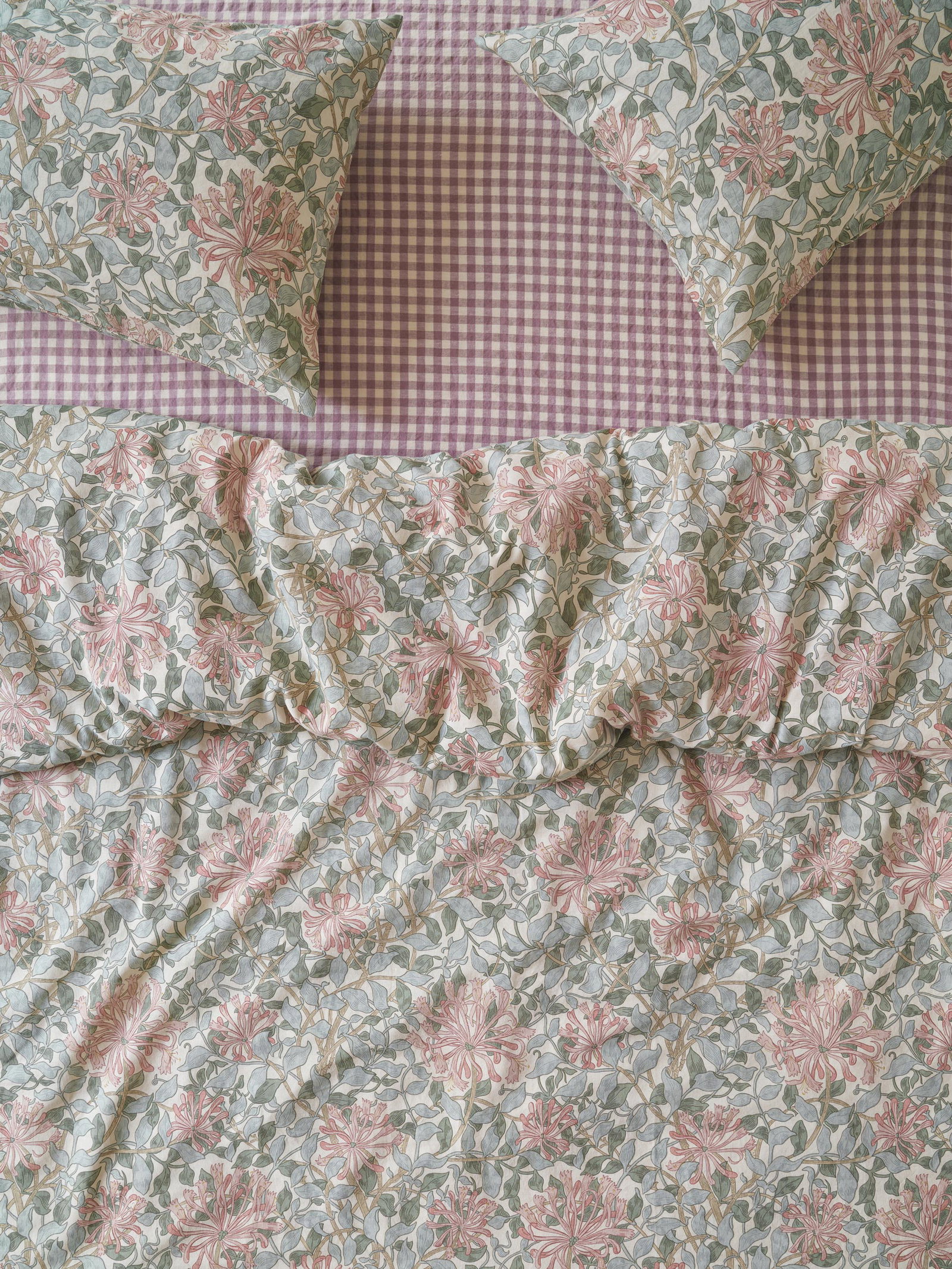 Image of Soft Sage Honeysuckle Linen Blend Duvet Cover