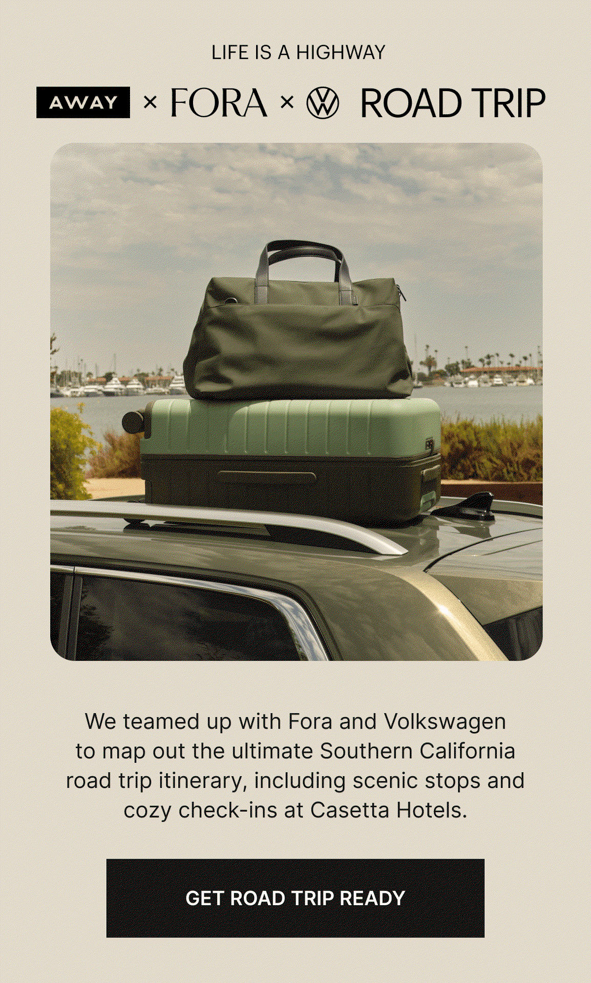 Life is a highway | Away X Fora X VW Road Trip |  We teamed up with Fora and Volkswagen to map out the ultimate Southern California road trip itinerary, including scenic stops, cozy check-ins at Casetta Hotels.