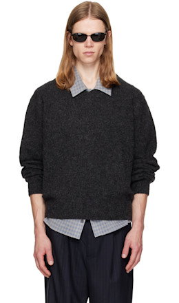 Gray Brushed Shaggy Dog V-Neck Sweater - TONYWACK