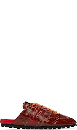 Brown Croc-Effect Leather Softy Soccer Slip-On Sneakers - Marni